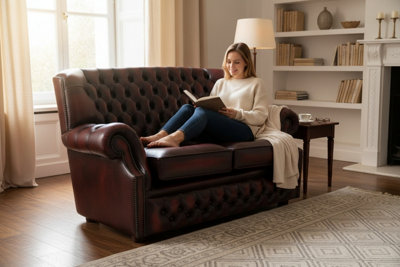 Chesterfield 2 Seater Antique Oxblood Red Leather Sofa Bespoke In Monks ...