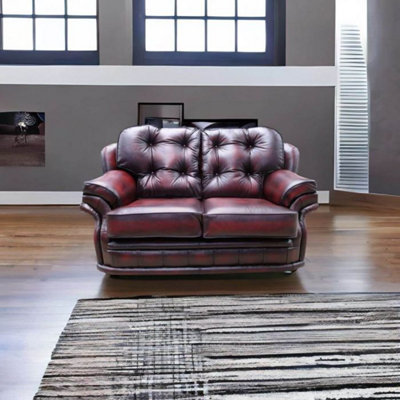 Chesterfield 2 Seater Antique Oxblood Red Leather Sofa In Knightsbridge ...