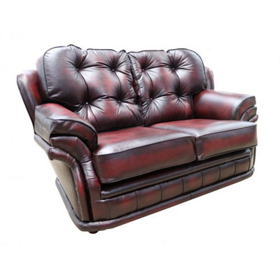 Chesterfield 2 Seater Antique Oxblood Red Leather Sofa In Knightsbridge ...