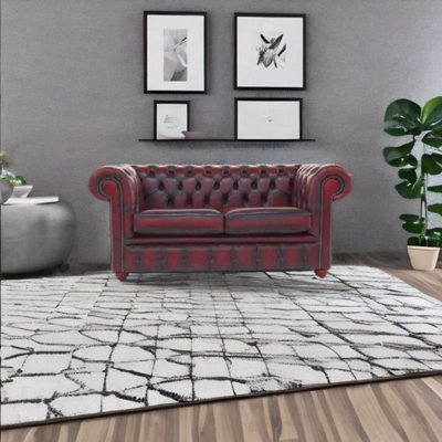 Chesterfield 2 Seater Antique Oxblood Red Leather Sofa Settee In ...