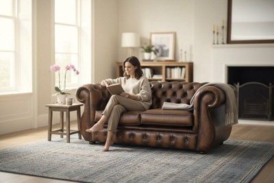 Chesterfield 2 Seater Antique Tan Real Leather Sofa Bespoke In ...