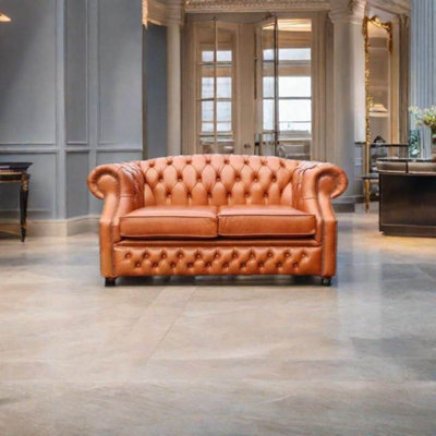 Chesterfield 2 Seater Old English Tan Leather Sofa Bespoke In ...