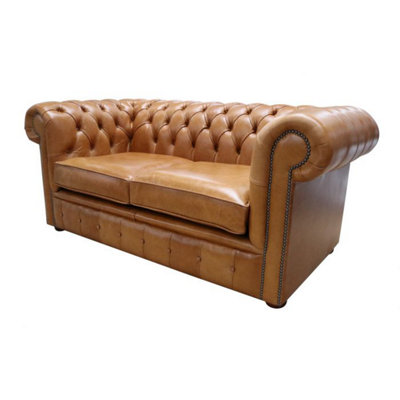 Chesterfield 2 Seater Old English Tan Real Leather Sofa Bespoke In ...