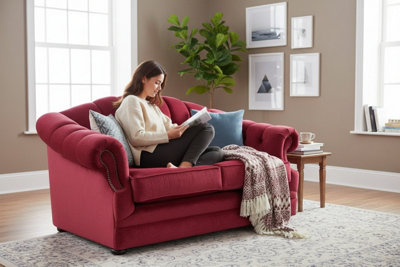Chesterfield 2 Seater Pimlico Wine Fabric Sofa Bespoke In Victoria Style