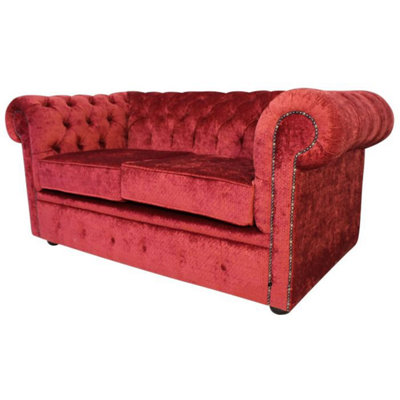 Chesterfield 2 Seater Sofa Avanti Carmine Wine Red Textured Velvet ...