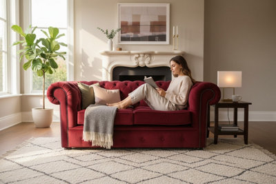 Chesterfield 2 Seater Sofa Settee Pimlico Wine Red Fabric In Classic Style