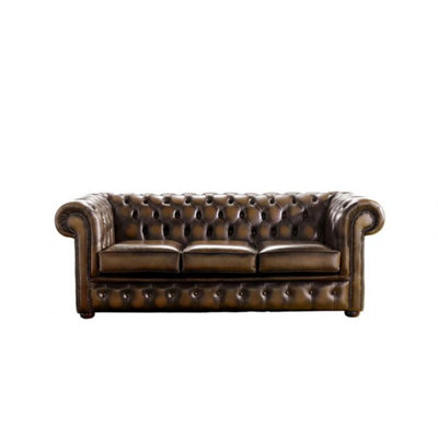 Chesterfield 3 Seater Antique Autumn Tan Leather Sofa Bespoke In ...