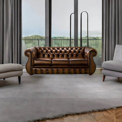 Chesterfield 3 Seater Antique Autumn Tan Leather Sofa Bespoke In ...