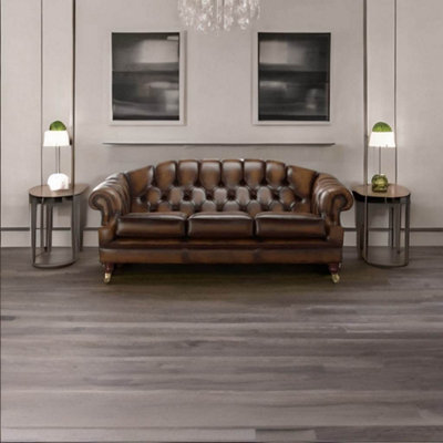 Chesterfield 3 Seater Antique Autumn Tan Leather Sofa Settee Custom ...