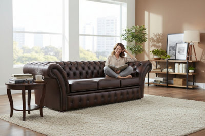 Chesterfield 3 Seater Antique Brown Leather Sofa Bespoke In Balmoral Style