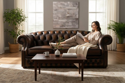 Chesterfield 3 Seater Antique Brown Leather Sofa Bespoke In Buckingham ...