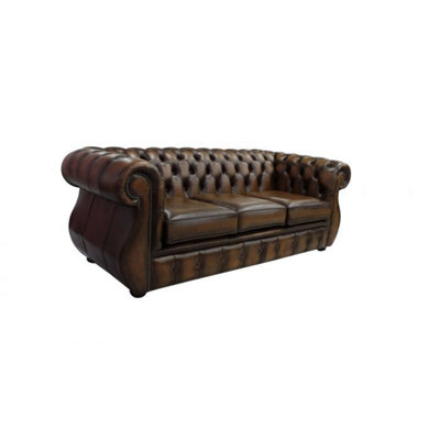 Chesterfield 3 Seater Antique Brown Real Leather Sofa Bespoke In ...