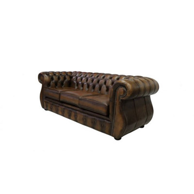 Chesterfield 3 Seater Antique Brown Real Leather Sofa Bespoke In ...