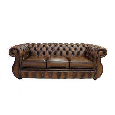 Chesterfield 3 Seater Antique Brown Real Leather Sofa Bespoke In ...