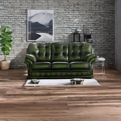 Chesterfield 3 Seater Antique Green Leather Sofa Bespoke In ...