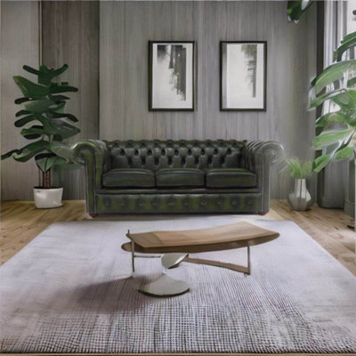 Chesterfield 3 Seater Antique Green Leather Sofa In Classic Style