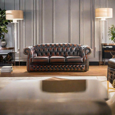 Chesterfield Seater Antique Light Rust Leather Sofa Bespoke In