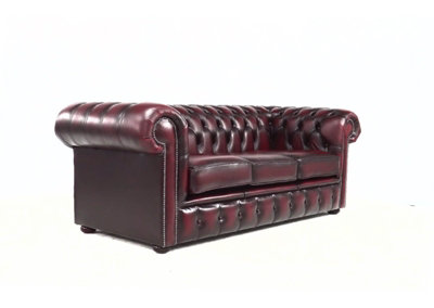 Chesterfield 3 Seater Antique Oxblood Red Leather Sofa Bespoke In ...