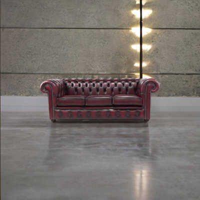 Chesterfield 3 Seater Antique Oxblood Red Leather Sofa Bespoke In ...