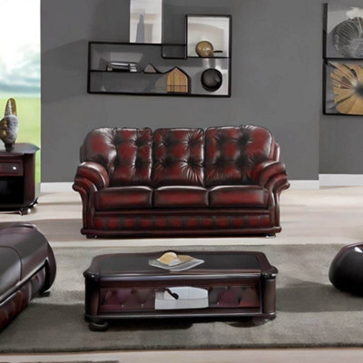 Chesterfield 3 Seater Antique Oxblood Red Leather Sofa Bespoke In ...