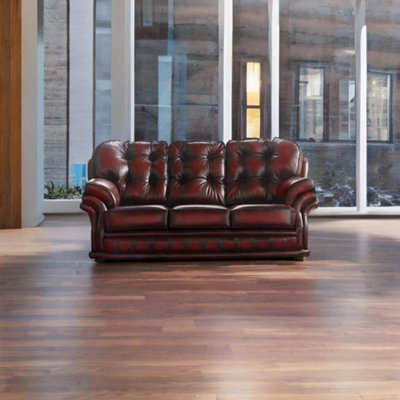 Chesterfield 3 Seater Antique Oxblood Red Leather Sofa Bespoke In ...