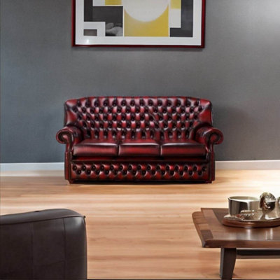 Chesterfield 3 Seater Antique Oxblood Red Leather Sofa Bespoke In Monks ...