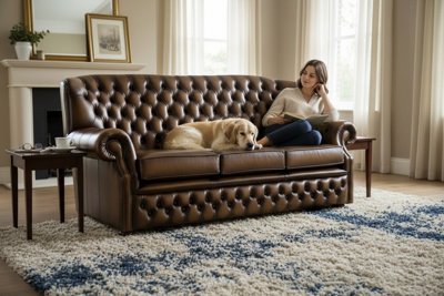 Chesterfield 3 Seater Antique Tan Leather Sofa Bespoke In Monks Style