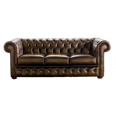 Chesterfield 3 Seater Antique Tan Real Leather Sofa Bespoke In Classic ...