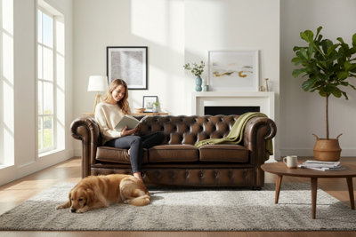 Chesterfield 3 Seater Antique Tan Real Leather Sofa Bespoke In Classic ...
