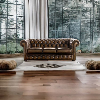 Chesterfield 3 Seater Antique Tan Real Leather Sofa Bespoke In Classic ...