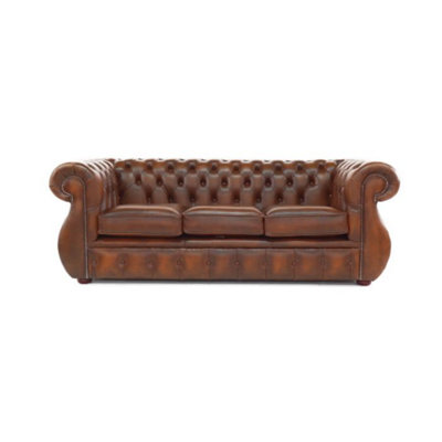 Chesterfield 3 Seater Antique Tan Real Leather Sofa Bespoke In ...