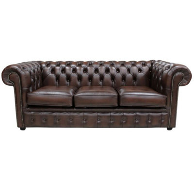 Chesterfield 3 Seater Antiquen Brown Leather Tufted Buttoned Sofa In ...