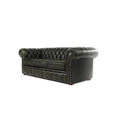 Chesterfield 3 Seater Antiquen Green Real Leather Tufted Buttoned Sofa ...