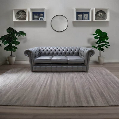 Chesterfield 3 Seater Bonded Grey Leather Sofa Bespoke In Classic Style