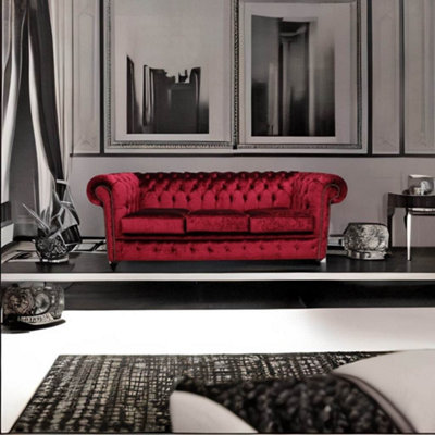 Chesterfield 3 Seater Boutique Wine Velvet Sofa Settee Bespoke In ...