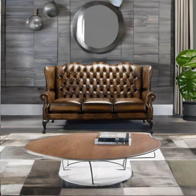 Chesterfield 3 Seater High Back Antique Autumn Tan Leather Sofa In ...
