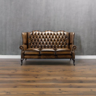 Chesterfield 3 Seater High Back Antique Autumn Tan Leather Sofa In ...