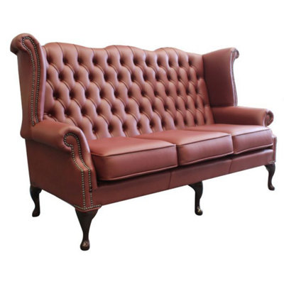 Visual Reference: Chesterfield 3 Seater High Back Wing Sofa Shelly Burgandy Leather
