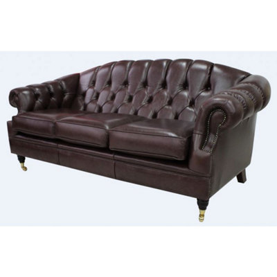 Chesterfield 3 Seater Old English Dark Brown Leather Sofa Settee ...