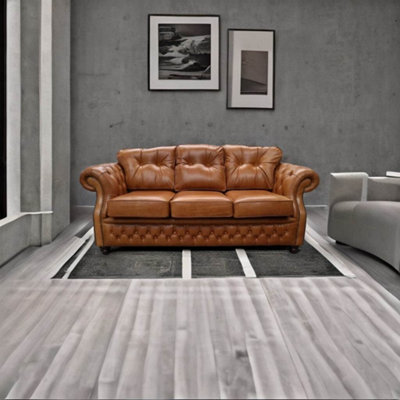 Chesterfield 3 Seater Old English Tan Leather Sofa Bespoke In Era Style