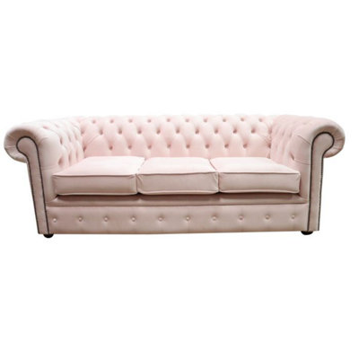 Chesterfield 3 Seater Passion Powder Pink Velvet Fabric Sofa In Classic ...