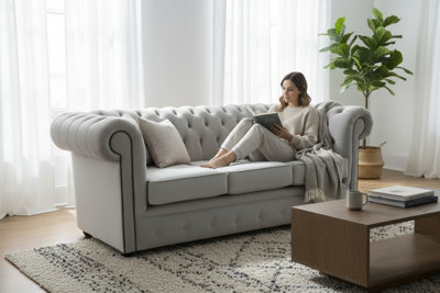 Chesterfield 3 Seater Passion Silver Velvet Fabric Sofa Bespoke In ...