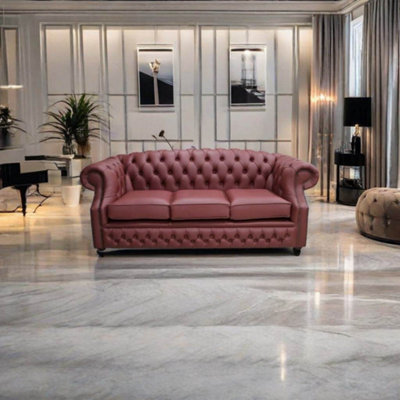Chesterfield 3 Seater Shelly Burgandy Leather Sofa Bespoke In ...