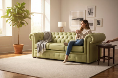 Chesterfield 3 Seater Shelly Field Green Leather Sofa Bespoke In ...