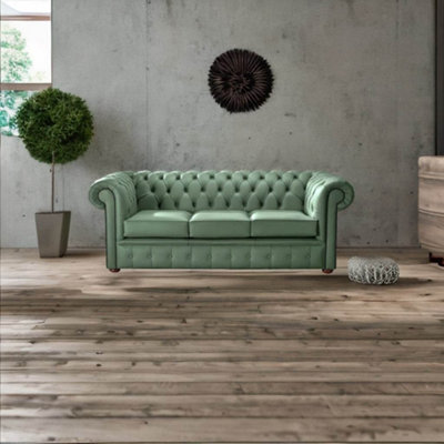 Chesterfield 3 Seater Shelly Jade Green Leather Sofa Bespoke In Classic ...