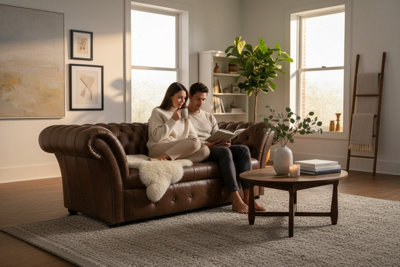 Chesterfield 3 Seater Sofa Buttoned Seat Cracked Wax T Brown Leather In ...