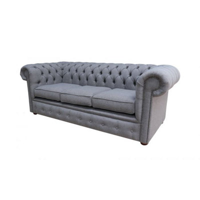 Chesterfield 3 Seater Sofa Charles Slate Grey Real Linen Fabric In ...