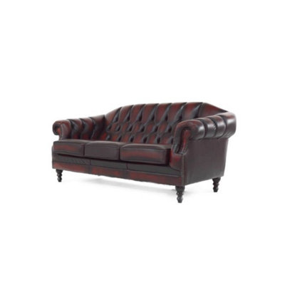 Chesterfield 3 Seater Sofa Settee Antique Oxblood Red Real Leather In ...