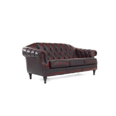 Chesterfield 3 Seater Sofa Settee Antique Oxblood Red Real Leather In ...