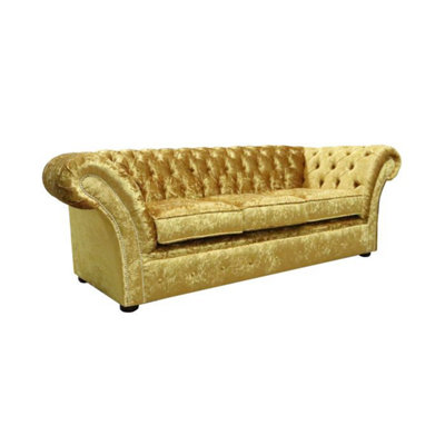 Chesterfield 3 Seater Sofa Settee Shimmer Gold Velvet Fabric In ...